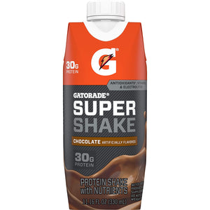 Gatorade Super Shake, Chocolate, 30g Protein, 11.6 fl oz Carton, Pack of 12