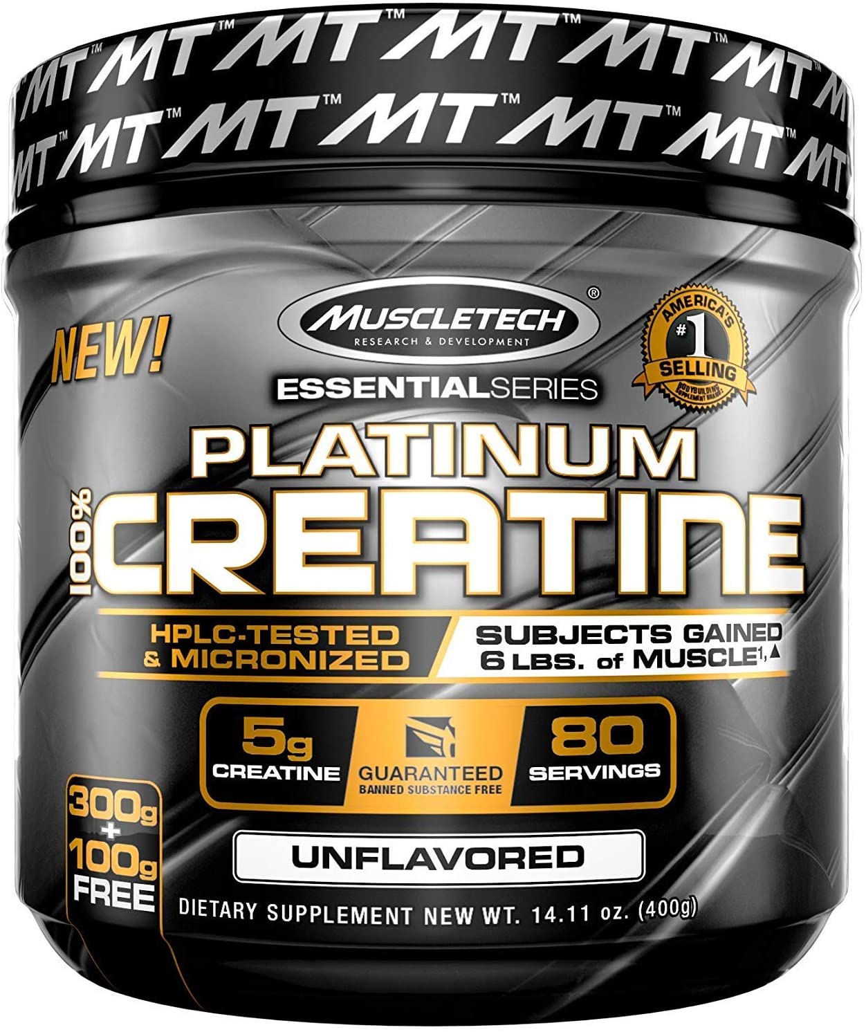 MuscleTech Platinum Creatine Monohydrate Powder, 100% Pure Micronized Creatine Powder, 14.1oz (80 Servings)